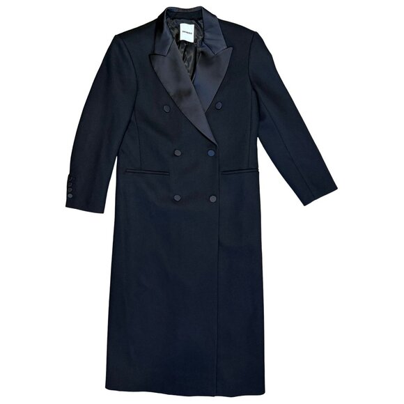 SANDRO Tuxedo Double Breated Black Satin Wool Coat $790 NWT Sz 36 - Picture 2 of 9
